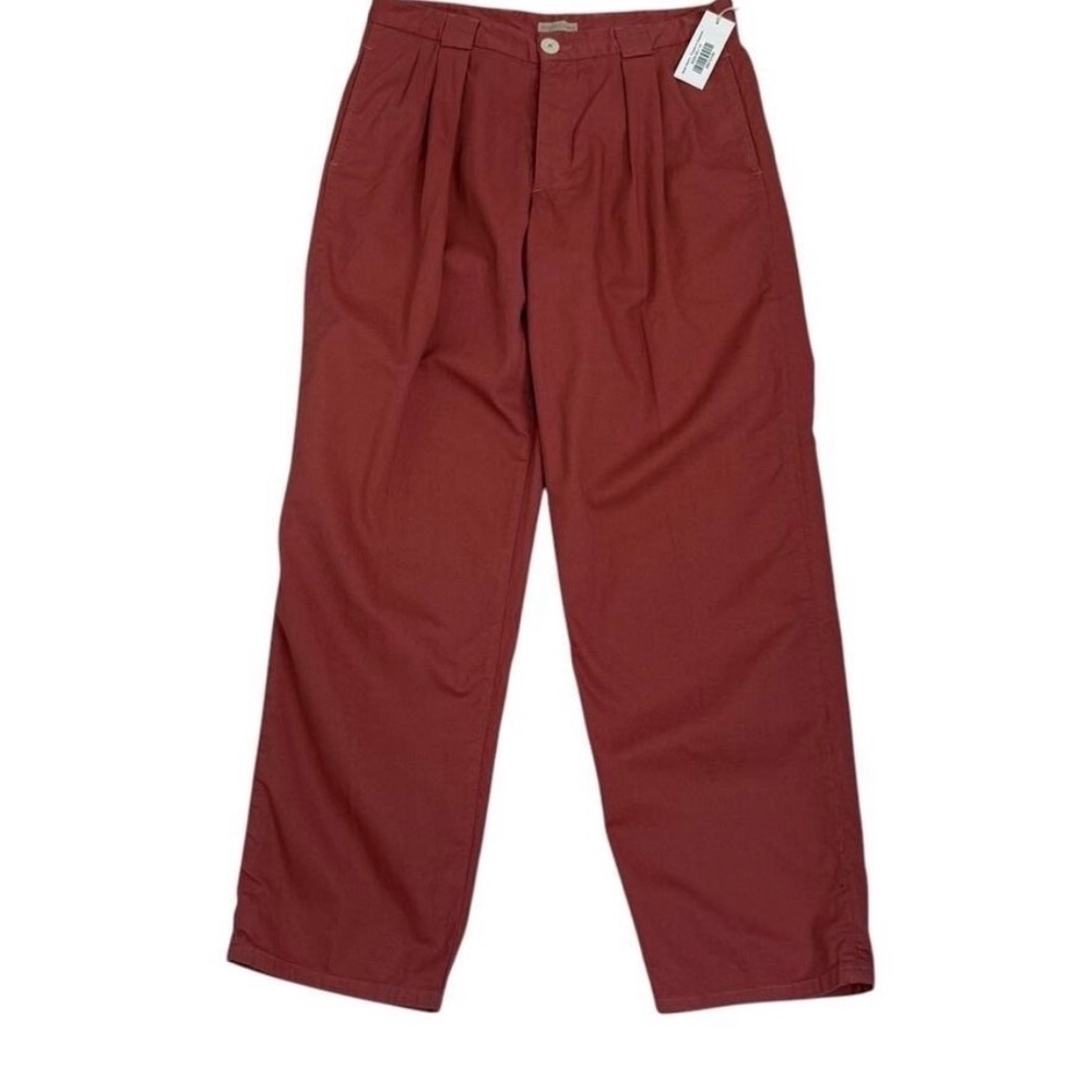 NEW Jesse Kamm Trouser Pants Size 12 Dogwood Red Wide Leg Pleated Organic Cotton